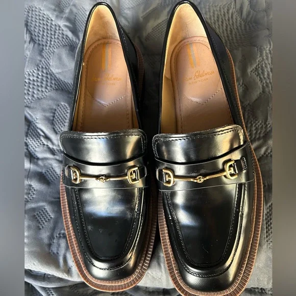 Sam Edelman Laurs platform Black leather Lug Sole Loafers w/Gold Accent Sz 7.5 - Picture 9 of 11